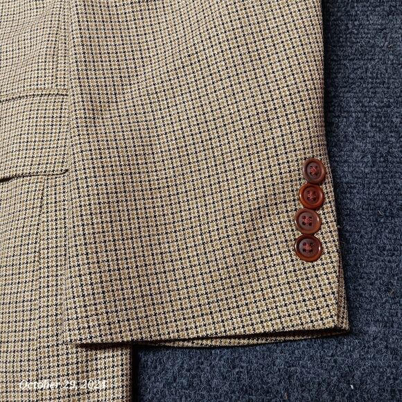 Nautica Blazer Men 44 Long Brown Mini Plaid 3 Button Silk and Worsted Wool - Picture 4 of 8
